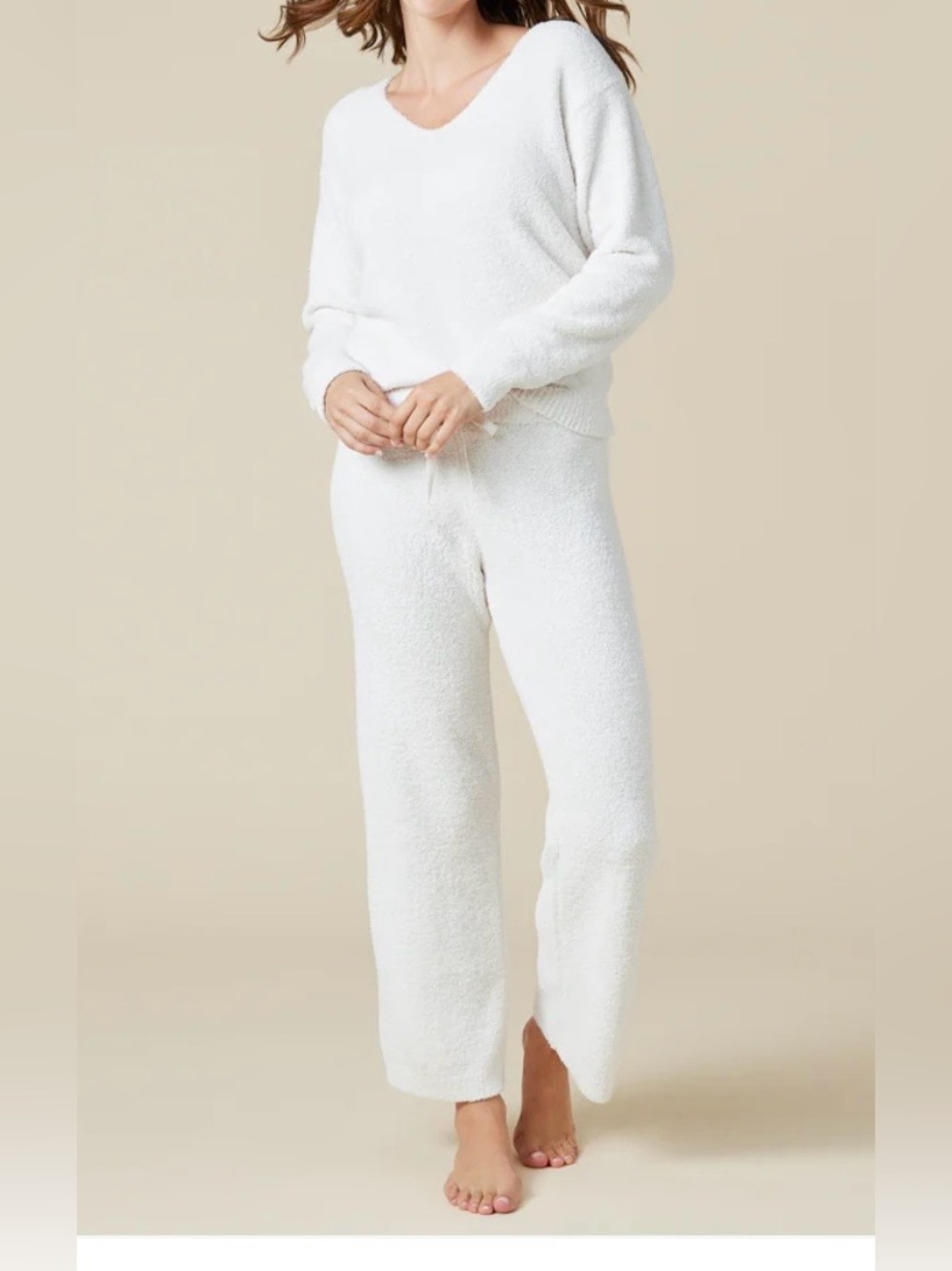 Softies Solid Marshmallow V-Neck Lounge Set Cream Almond size Medium